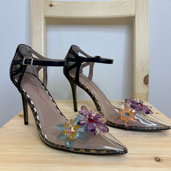 Betsey Johnson Floral Point Toe Lucite Heel - Picture 4 of 8
